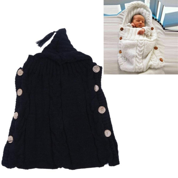 Children Sweater Wooden Button Tassel Hat Baby Hooded Sleeping Bag, Size:One Size(Black)