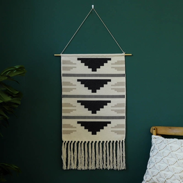 GT001 Printed Tapestry Cotton Thread Woven Tassel Wall Hanging Decoration, Size: 50x70cm(Black Mosaic)