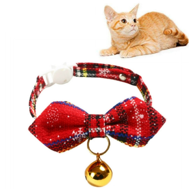 5 PCS Snowflake Christmas Red Plaid Adjustable Pet Bow Tie Collar Bow Knot Cat Dog Collar, Size:S 17-30cm, Style:Pointed Bowknot With Bell