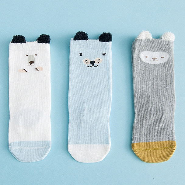 3 Pairs Cartoon Lovely Autumn Winter Cotton Baby Socks, Size:S(Light Blue Tiger)