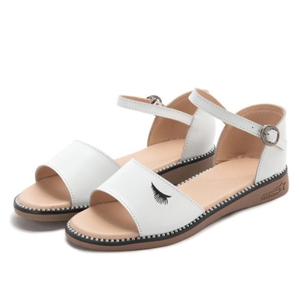 Simple Non-slip Wear-resistant Wrapped Heel Buckle Women Sandals (Color:White Size:39)