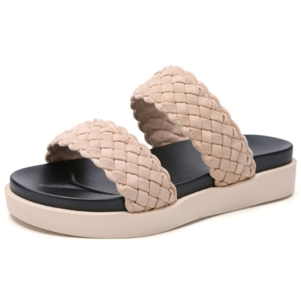 Outdoor Casual Simple Non-slip Wear-resistant Weave Beach Sandals for Women (Color:Beige Size:35)