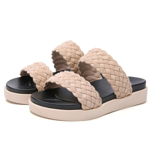 Outdoor Casual Simple Non-slip Wear-resistant Weave Beach Sandals for Women (Color:Beige Size:37)