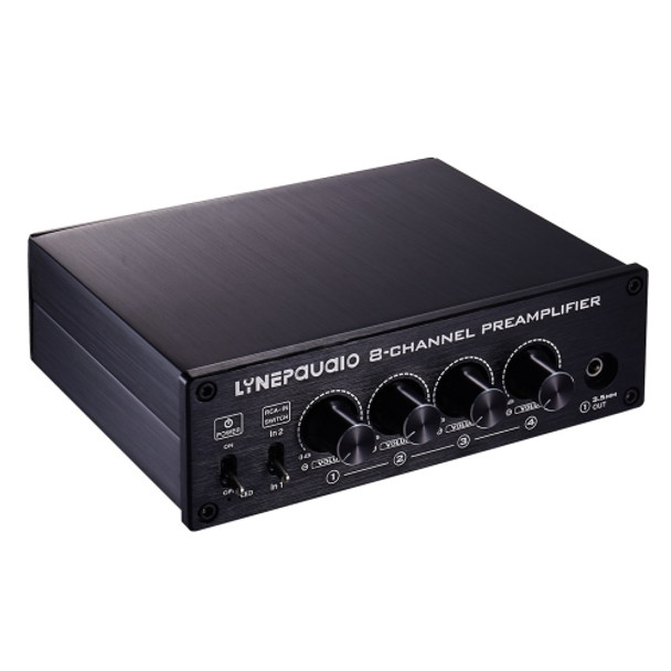 LINEPAUDIO B981 Pro 8-ch Pre-amplifier Speaker Distributor Switcher Speaker Comparator, Signal Booster with Volume Control & Earphone / Monitor Function (Black)