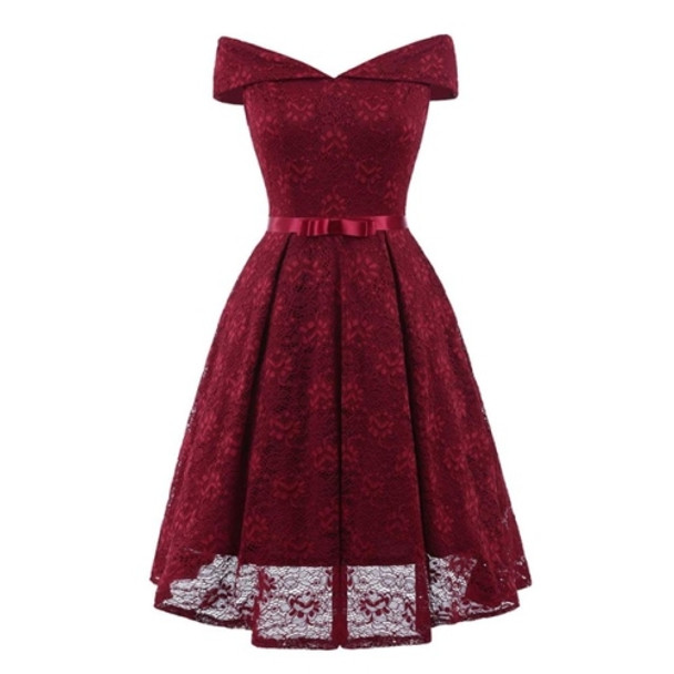 Sexy Short Evening Dress Lace A-line Party Formal Dress Graduation Dresses with sash, Size:XXL(Burgundy)