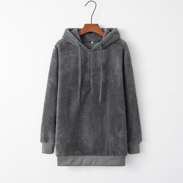 Long-sleeved Hooded Solid Color Women Sweater Coat (Color:Dark Gray Size:XXL)