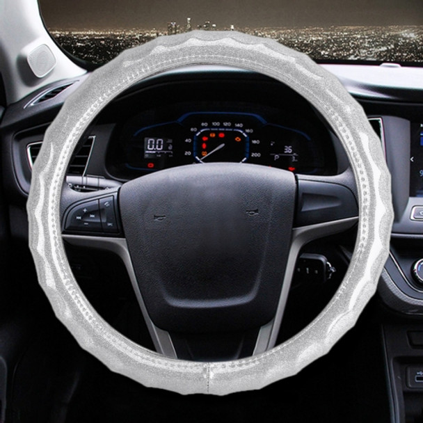 Universal Car Wave Texture Plating Leather Steering Wheel Cover, Diameter: 38cm (Silver)