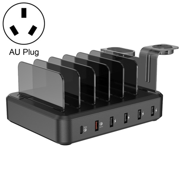 PW018 68W PD USB-C / Type-C + QC 3.0 USB + 4 USB Ports Smart Charger with Detachable Bracket, AU Plug