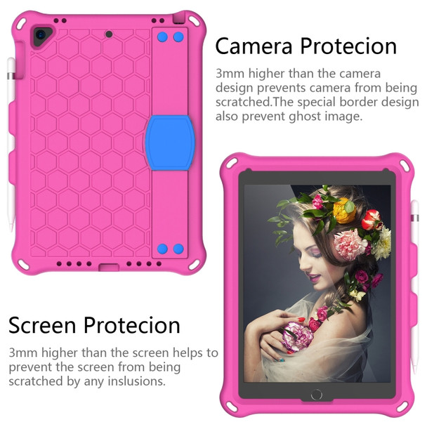 For iPad Air / Air 2 / Pro 9.7 / iPad 9.7 (2017) /  iPad 9.7 (2018) Honeycomb Design EVA + PC Four Corner Shockproof Protective Case with Straps (Rose Red)