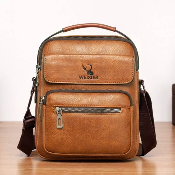 WEIXIER 8682 Large Capacity Retro PU Leather Men Business Handbag Crossbody Bag (Light Brown)