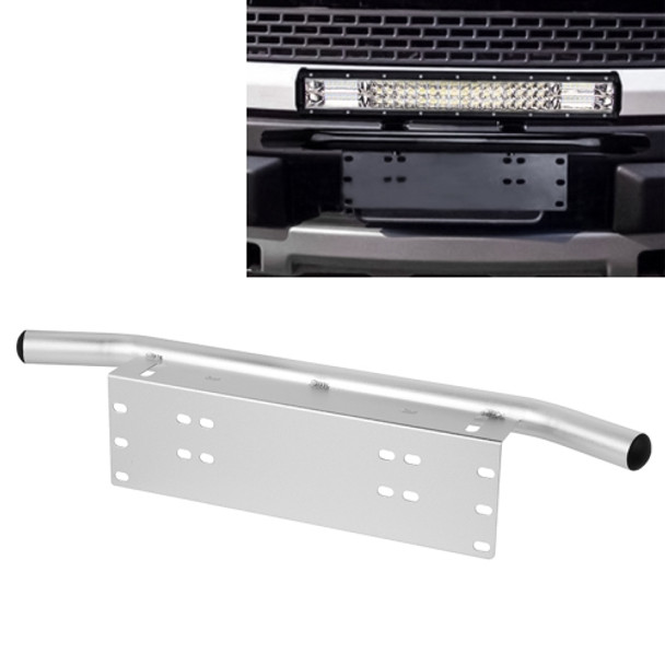 Universal License Plate Bumper Frame for Off-Road Jeep LED Work Light Bar Mounting Bracket with Front Bucket(Silver)