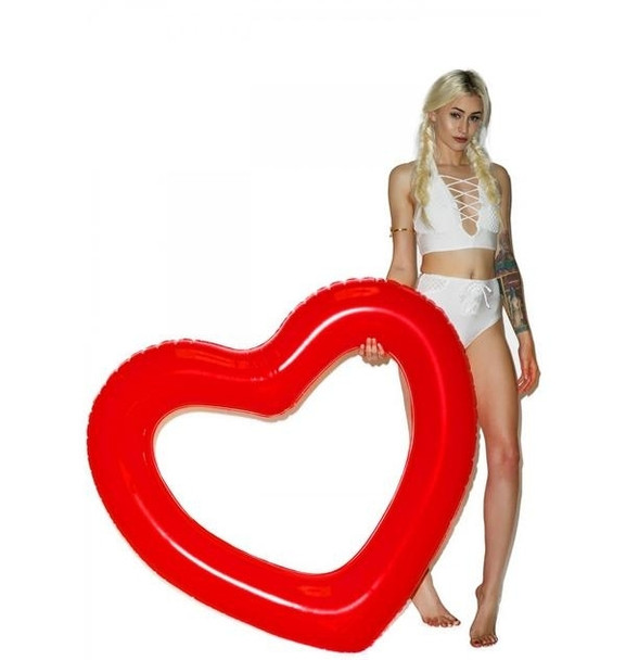 Love Heart Shaped Inflatable Floating Swimming Safety Pool Ring, Inflated Size: 120cm x 100cm (Red)