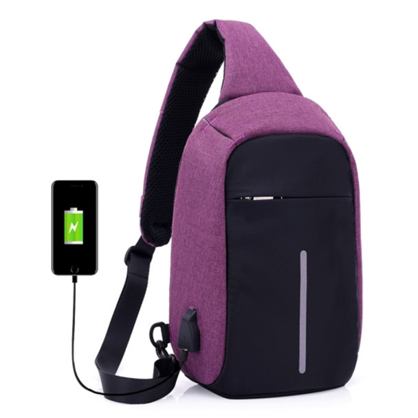 Multi-Function Portable Casual Chest Bag Outdoor Sports Anti-theft Shoulder Bag with External USB Charging Interface for Men / Women (Purple)