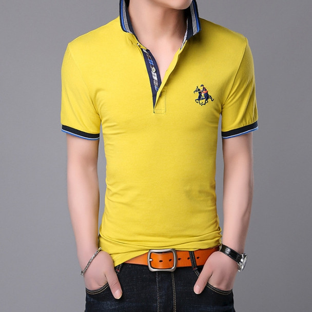 Fashionable Cotton Lapel Short-sleeve T-Shirt for Men, Size: XXXL(Yellow)