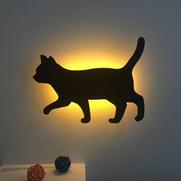 LED Light Control Sound Control Night Light Silhouette Light Shadow Light Cat Wall Light Black battery(Walking cat)
