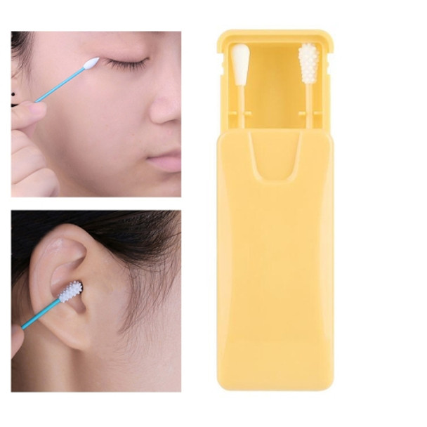 2 in 1 Ear Cleaning Cosmetic Silicone Buds Double-headed Recycling Cleaning Makeup Swabs Sticks(Yellow)