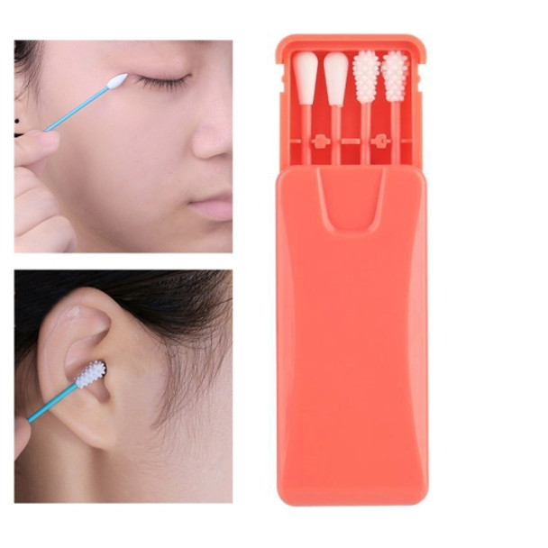 4 in 1 Ear Cleaning Cosmetic Silicone Buds Double-headed Recycling Cleaning Makeup Swabs Sticks(Red)