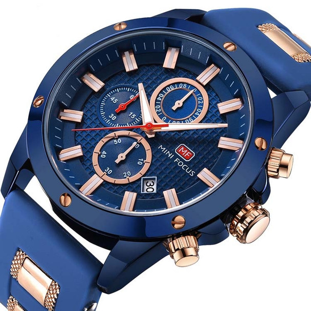 MINI FOCUS MF0089G Waterproof Quartz Watch Luminous Men Sports Watch(Blue Surface Blue Shell Blue Belt)