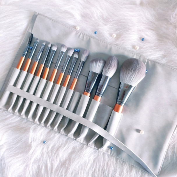 12 in 1 Soft Quick-drying Makeup Brush Set for Beginner, Exterior color: 12 Makeup Brushes + Gray Bag