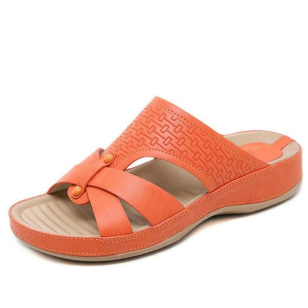 Soft Leather Slipper Women Shoes, Shoe Size:40(Orange)