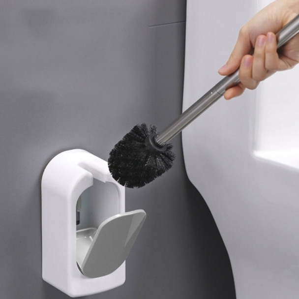 Bathroom Toilet Wall-mounted Toilet Brush Set with Soft Hair and Long Handle Without Dead Corners(Grey)