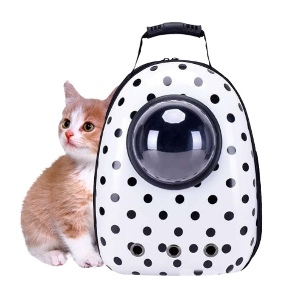 12-hole Breathable Transparent Go Out Portable Space Capsule Pet Carrier Backpack( Black Dot White Bag)