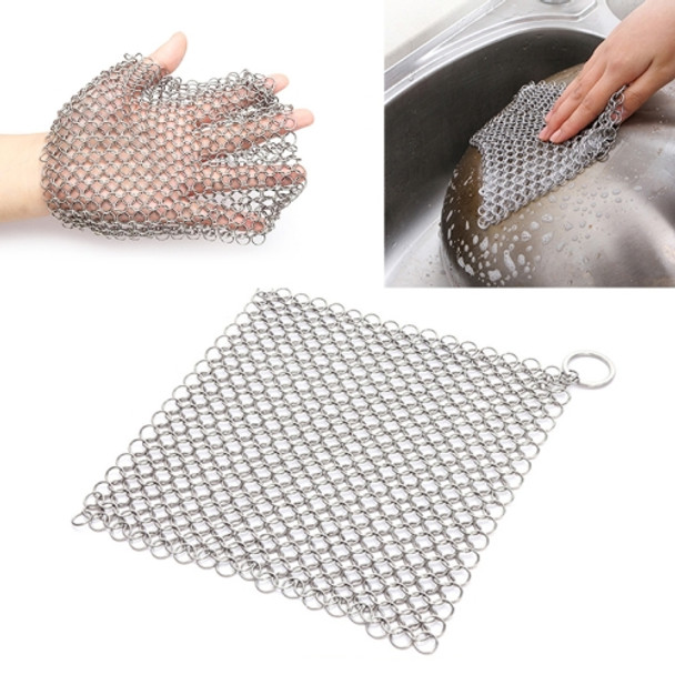 Stainless Steel Square Cast Iron Cleaner Pot Brush Scrubber Home Cookware Kitchen Cleaning Tool, Size:8×8inch