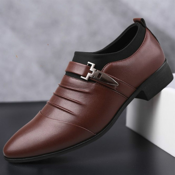 Men Set Business Dress Shoes PU Leather Pointed Toe Oxfords Shoes, Size:44(Brown Velvet Lining)