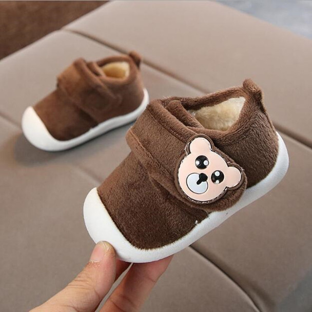 Baby Plus Velvet Thick Warm Coral Fleece Soft Bottom Non-slip Cotton Shoes, Size:21(Brown)