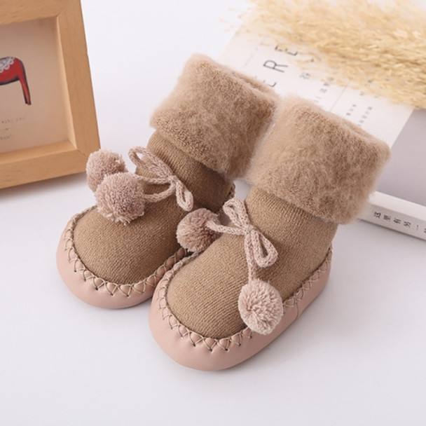 Winter Baby Warmer Floor Shoes Anti-Slip Baby Step Shoes, Size:11cm(Coffee)
