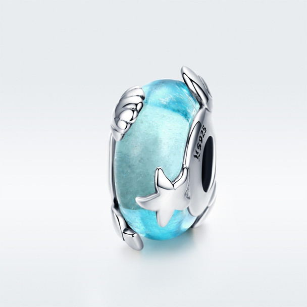 S925 Sterling Silver Blue Glass Bead Ocean Star Pendant DIY Bracelet Beaded
