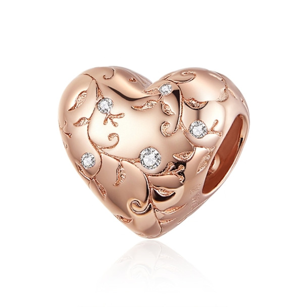 S925 Sterling Silver Heart-shaped Retro Pattern Rose Gold Plated Beads DIY Bracelet Accessory