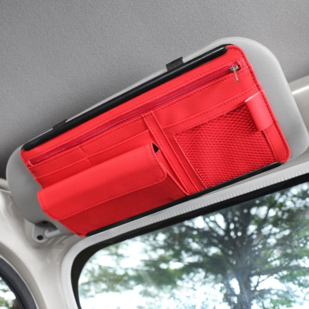 Car Sun Block Glasses Case Document Holder Car Plastic Frame Zipper Type Multi-Function Card Bag Storage Bag(Red)