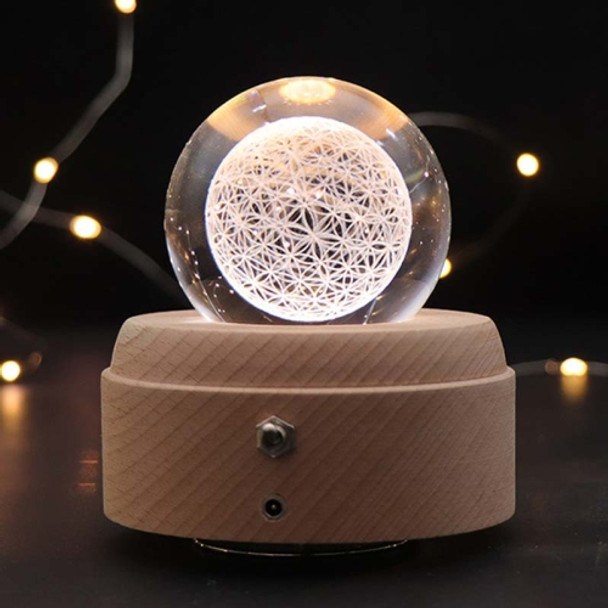 Girl Bedside Lamp Crystal Ball Wooden Base Music Box Charging Glow Rotating Night Light, Random Music(Eternal Flower)