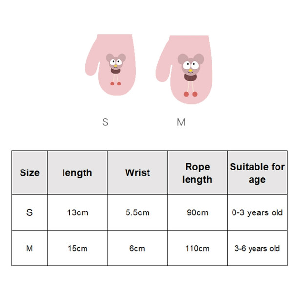 Children Gloves Plus Velvet Warm Gloves Cute Mitten Thicken Lanyard Gloves, Colour: Light Pink (Little Rabbit)(M (5-12 years old))