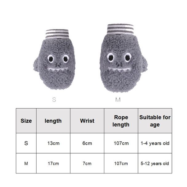 Children Gloves Plus Velvet Warm Gloves Cute Mitten Thicken Lanyard Gloves, Colour: Gray (Plus Velvet Thickening)(S (1-4 years old))