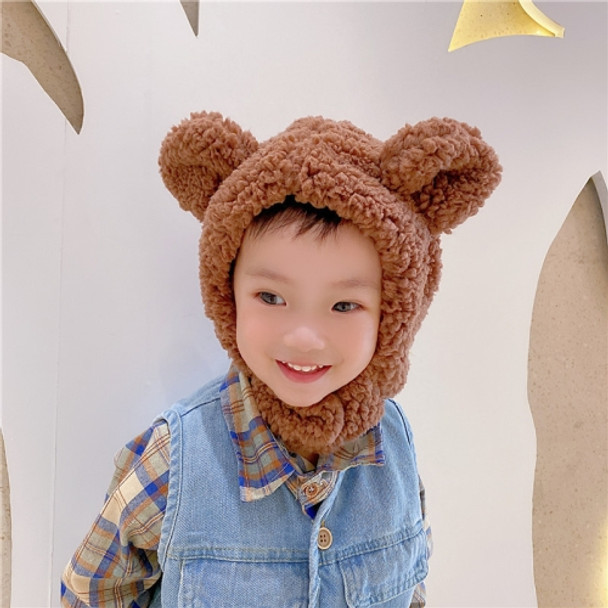 Winter Children Aolid Xolor Lamb Wool Warm Earmuffs Bear Shape Cap, Size:45-50cm(Brown)