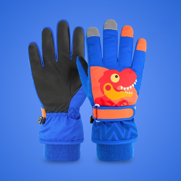 2020KL Cartoon Dinosaur Pattern Children Anti-Slip And Waterproof Ski Gloves Windproof and Warm Gloves for Cycling Sports, Colour: Royal Blue(L)