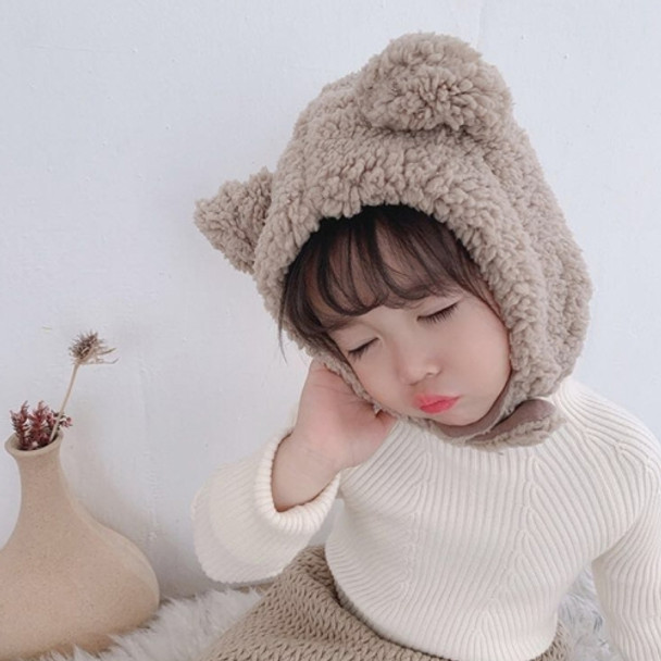 Winter Children Aolid Xolor Lamb Wool Warm Earmuffs Bear Shape Cap, Size:45-50cm(Khaki)