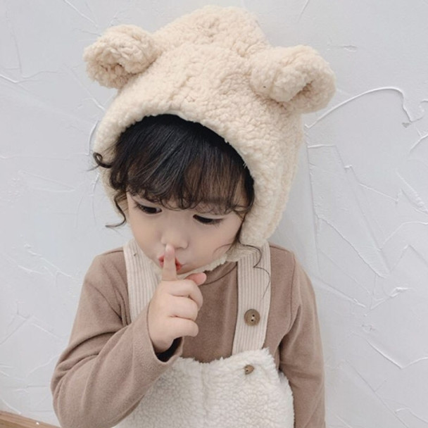 Winter Children Aolid Xolor Lamb Wool Warm Earmuffs Bear Shape Cap, Size:45-50cm(Beige)