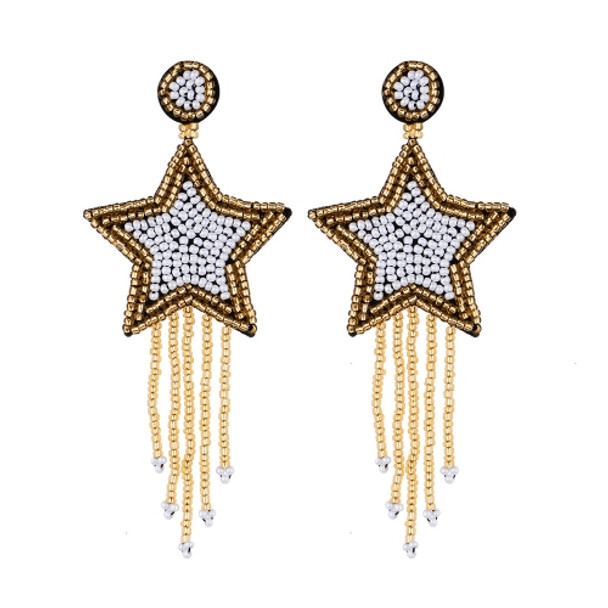 Ethnic Earrings Handmade Beaded Bohemian Tassel Earrings, Colour: White E68698