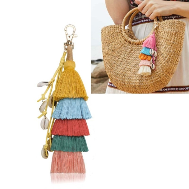 2 PCS Tassel Keychain Shell Bag Pendant(Yellow Colorful)