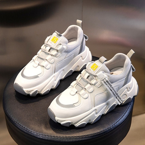 Autumn And Winter Casual Sports Shoes Female Leather Old Shoes, Size: 36(Increase In Gray)