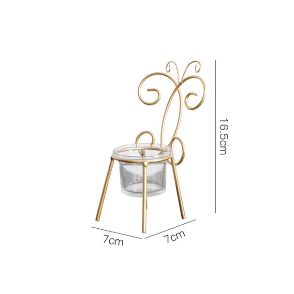 2 PCS Wrought Iron Chair Shaped Candle Holder Decoration Romantic Candle Light Table Decoration, Style:C(Gold)