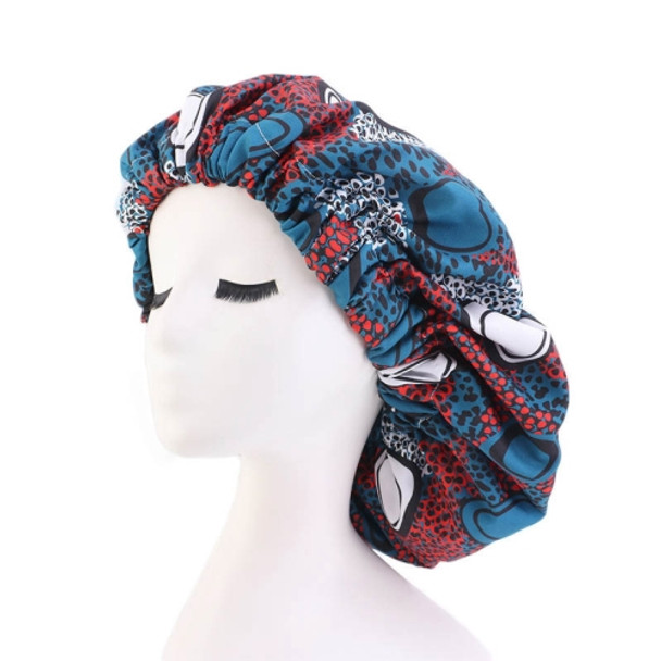 3 PCS TJM-434 Printed Double-Layer Night Hat With Satin Lining Elastic Wide Brim Headscarf Hat, Size: One Size Adjustable(Peacock Blue)