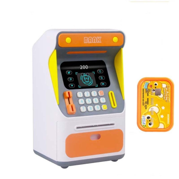 Simulation Face Recognition ATM Cash Deposit Box Simulation Password Automatic Rolling Money Safe Deposit Box, Colour: Orange (Charging Version)