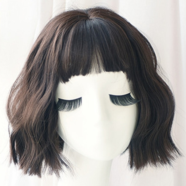 Wig Female Corn Perm Short Curly Hair Simulation Chemical Fiber Wig Headgear(Brown and Black 25CM)