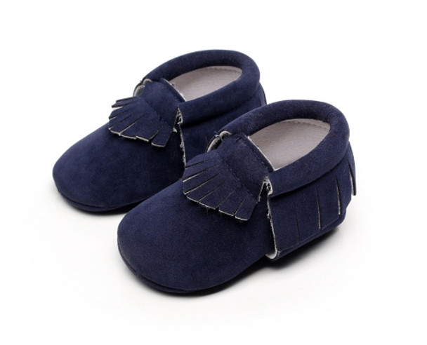 Newborn Baby PU Suede Moccasins Soft Shoes Fringe Soft Soled Shoes First Walker, Length: 13.5(Blue)