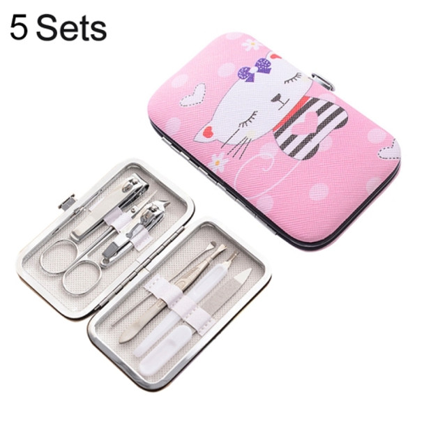 5 Sets 7 in 1 Stainless Steel Nail Care Clipper Pedicure Manicure Kits Case