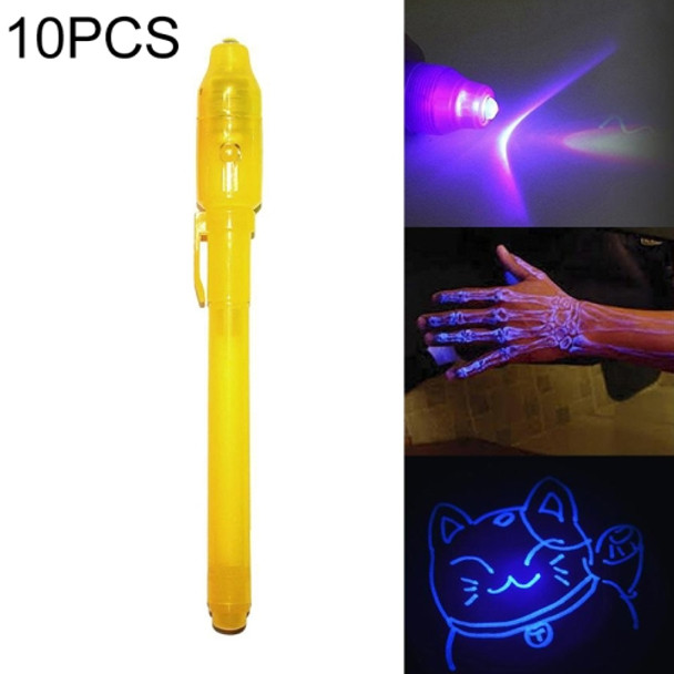 10 PCS Creative Magic UV Light Invisible Ink Pen Marker Pen(Yellow)